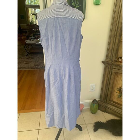 Elie Tahari Shirt Dress Striped Sleeveless Stretch Belted Pockets Snap Front - Picture 6 of 10